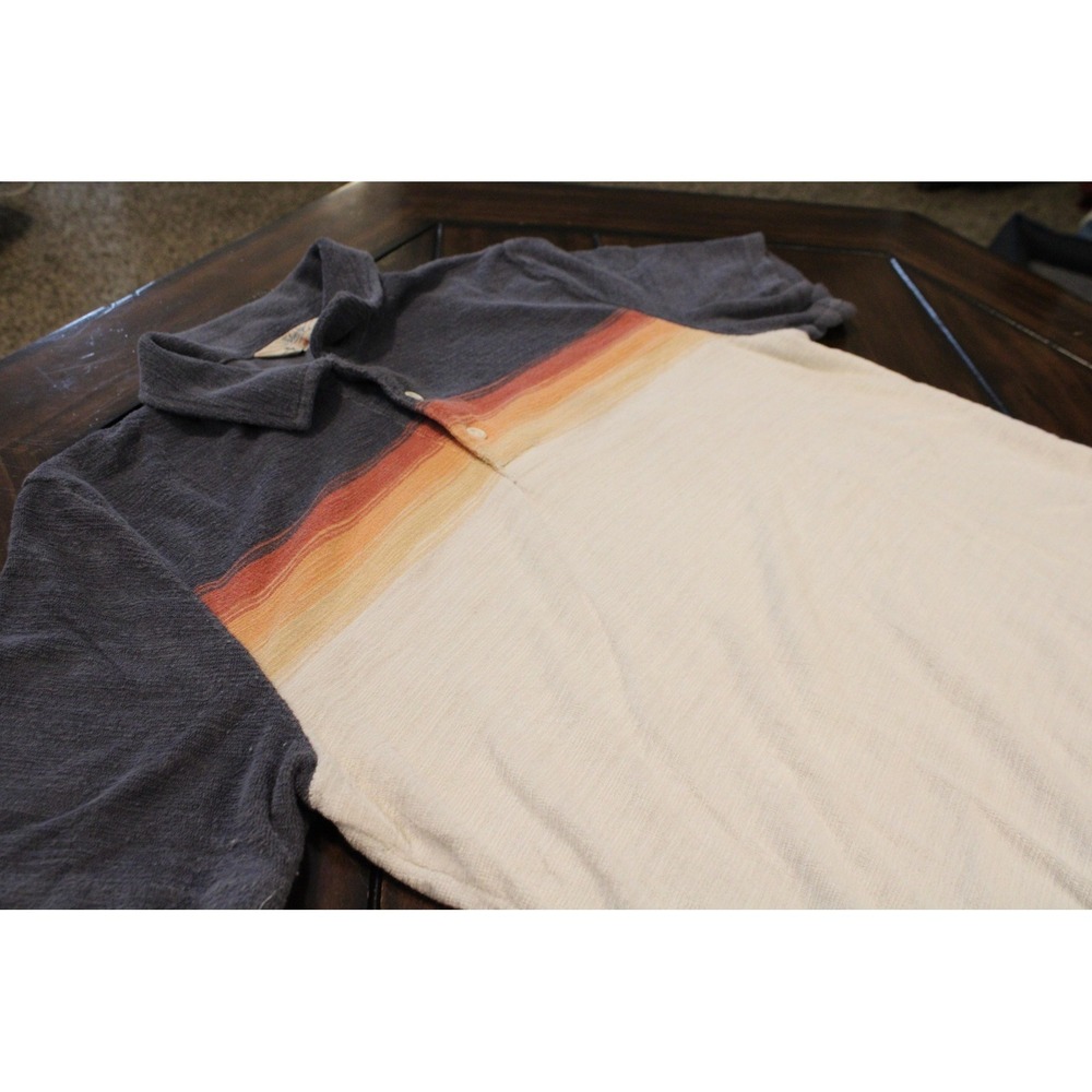 Faherty Polo Shirt Mens Large White Terry Sun & Waves Beach Club Stripe Sunset